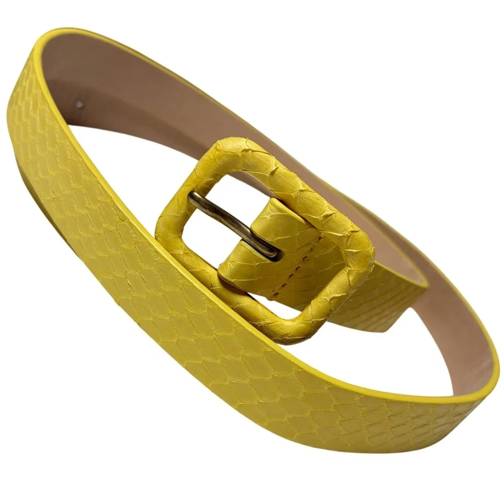 Snake Embossed Skinny Belt J.Crew Leather Wrapped Buckle Yellow Size M